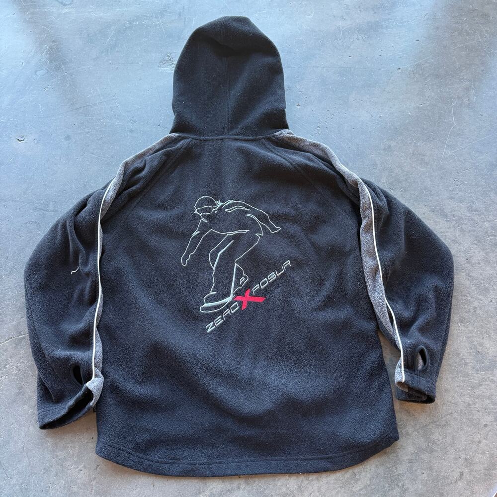 Vintage Y2k Zero Xposur Black Grunge Fleece Snowboard Black Hoodie Sweatshirt L